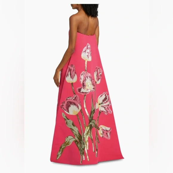 Amsale Pink Gown with Sequin Floral Design & Removable Train - Picture 4 of 12